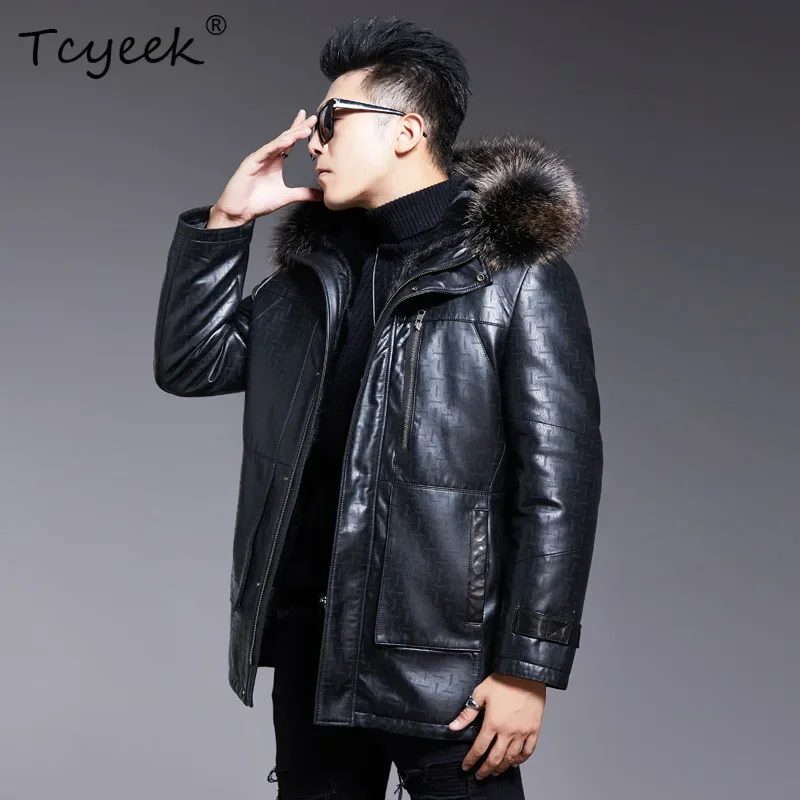 Tcyeek Genuine Leather Man Jackets Winter Clothes Warm Sheepskin Coats Warm Mens Fur Jacket Coat 2025 Raccoon Fur Collar