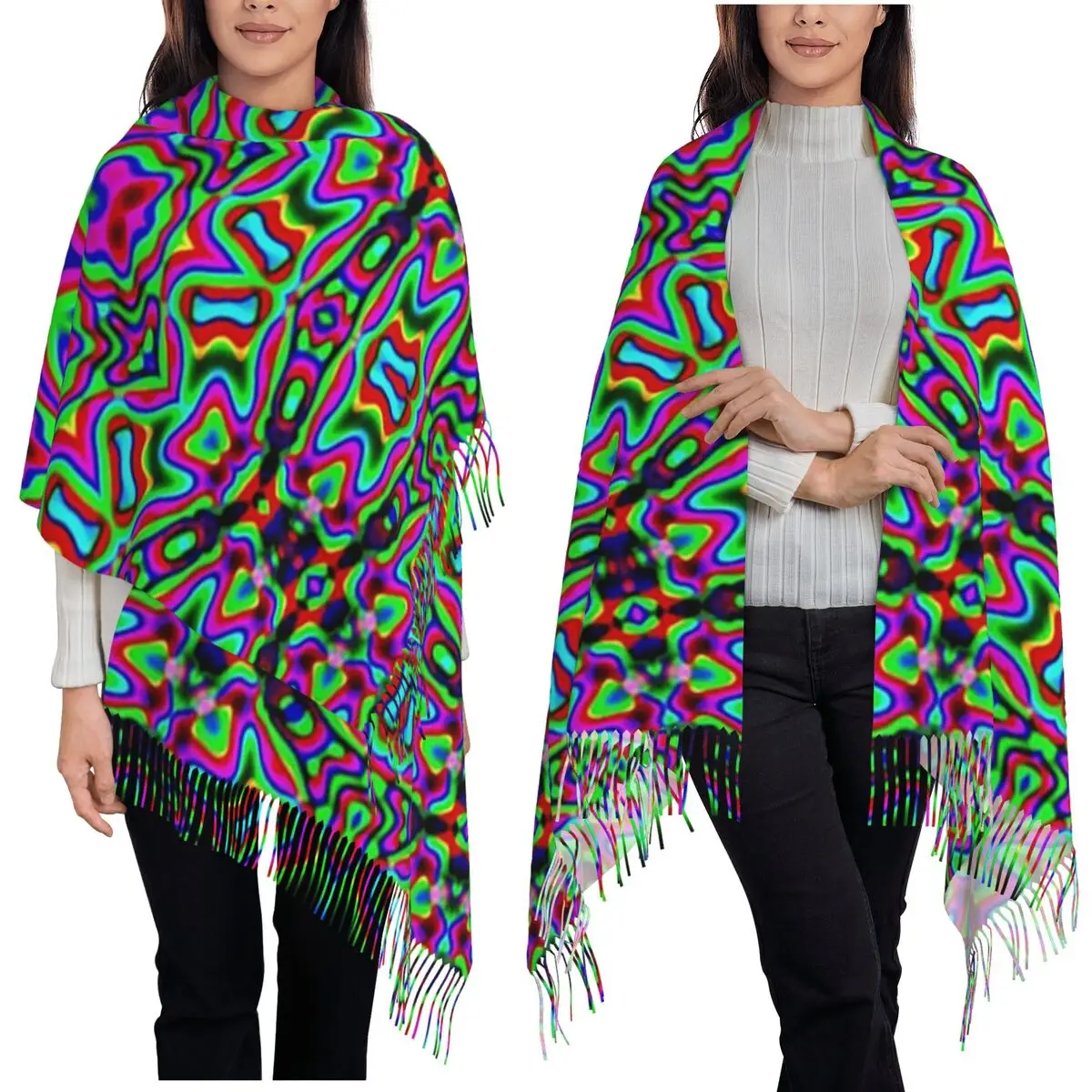 LSD Psychedelic Ideas Scarf Tassel Scarves for Women Soft Warm Shawls and Wraps Long Fall Winter Shawl Wrap