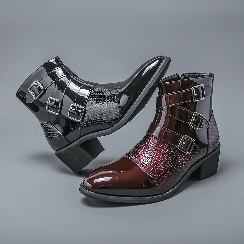 

Retro Fashion Man Chelsea Boots Big Size 46 Glitter Leather Boots Men High-heel High-top Dress Shoes for Men botas para hombre