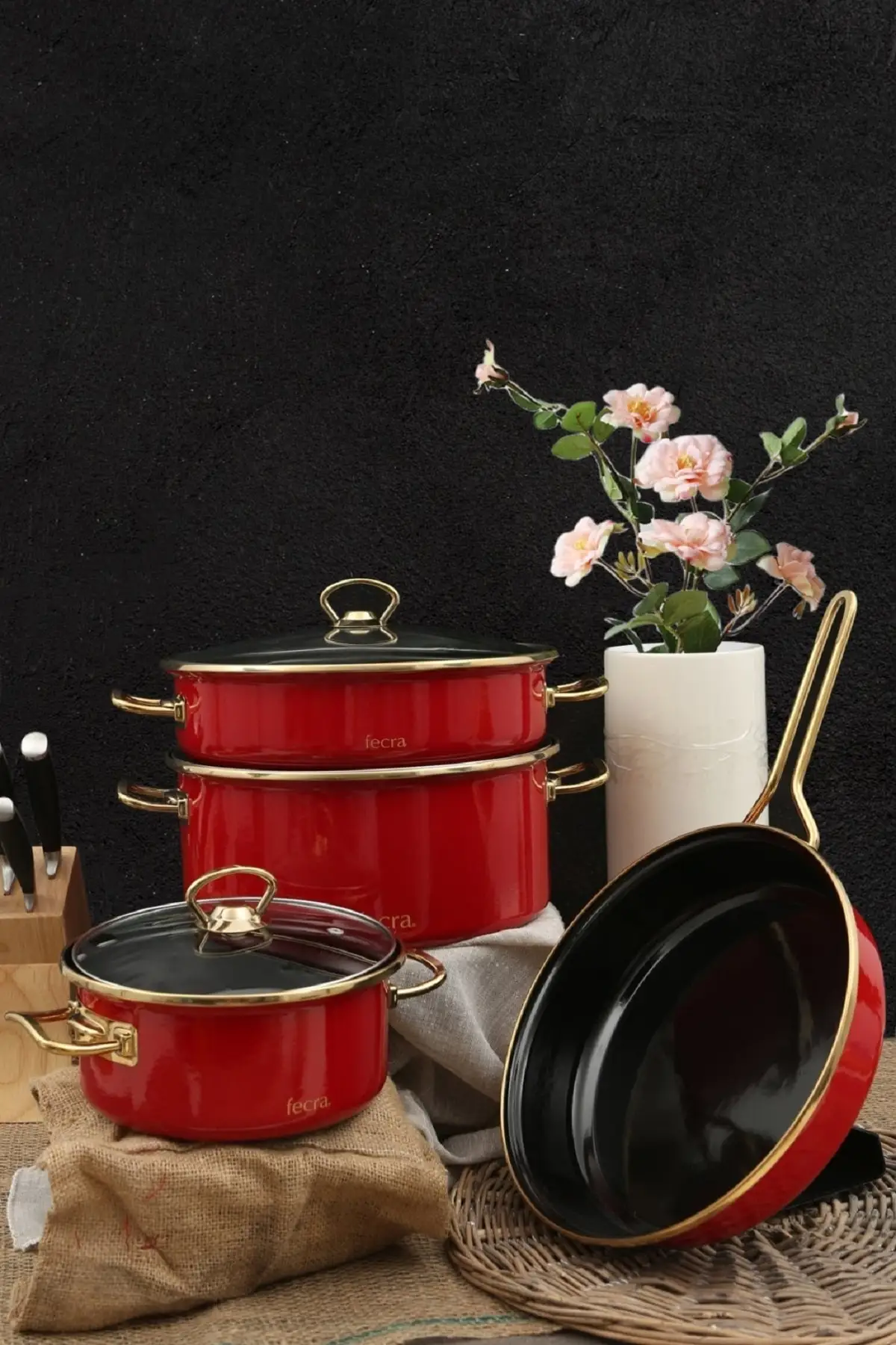 Enamel 7 Piece Red Cookware Set (countries tax applicable)