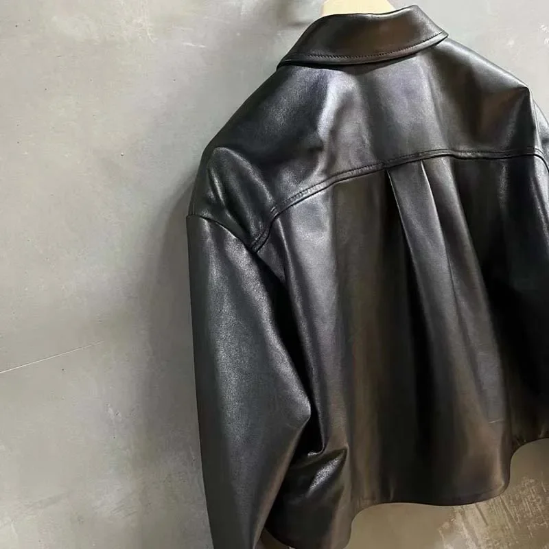 Genuine Leather Jacket Women coat autumn and spring luxury fashion 2024 new arrival oversized clothes long sleeve casual style
