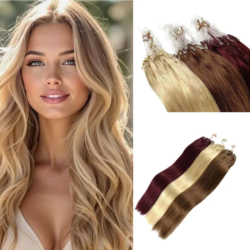 Human Remy Hair Micro Loop Weft 22inch Straight #4 P18-613 Hair Extensions Add Length & Fullness Daily Use Wholesale