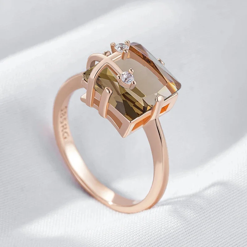 Wbmqda Braune Natursteinringe für Damen, 585er Roségold, einzigartige Schmuckgeschenke