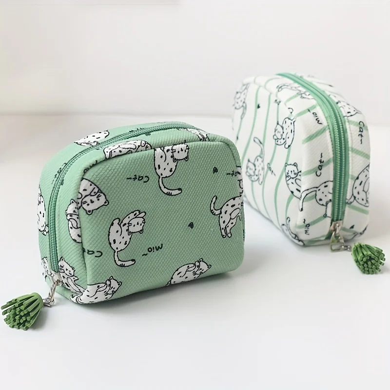 1PC Forest Student Cute Makeup Bag Small and Portable Sanitary Napkin Storage Bag Cat Zipper Small Bag