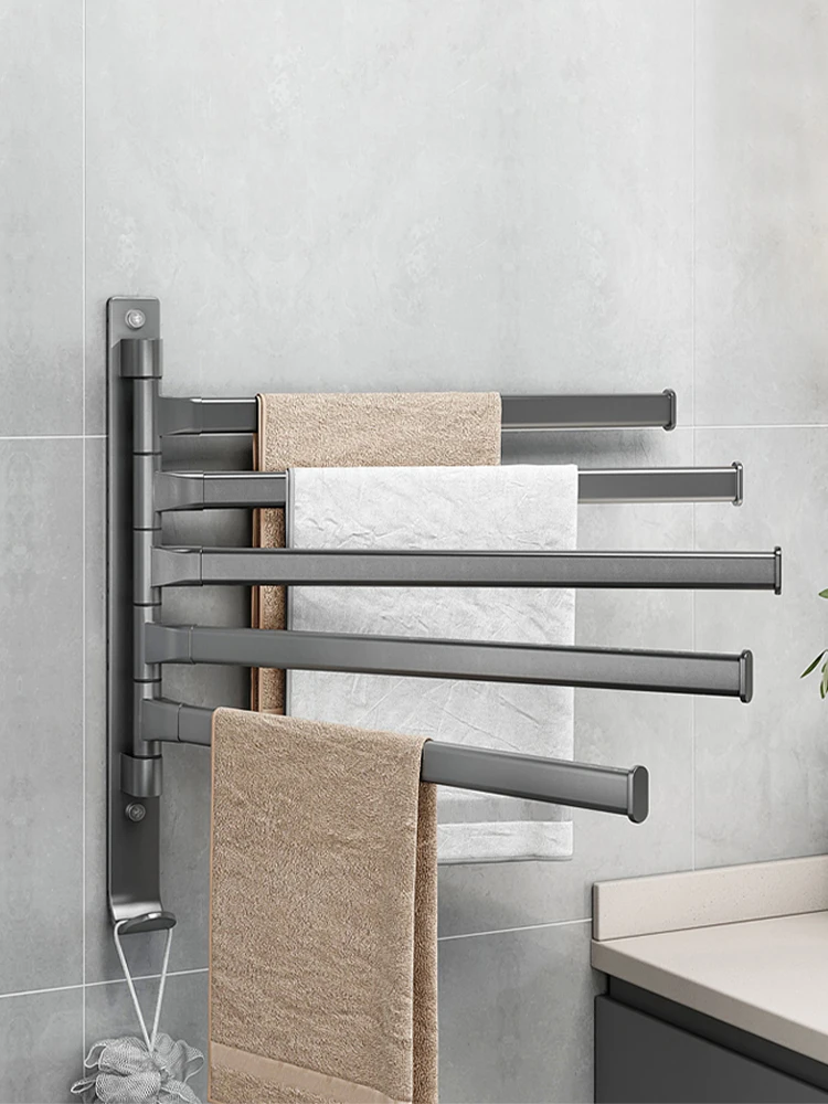 

Toilet towel rack without punching bathroom rotating multi pole towel rod space aluminum storage rack towel hanging rod rack