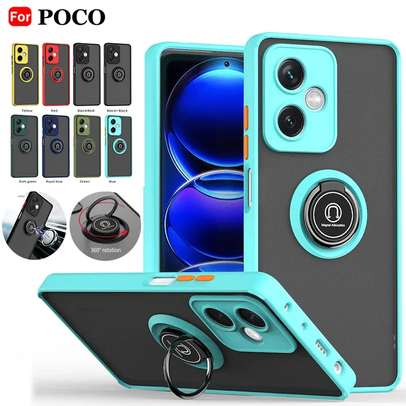 Matte Magnetic Ring Holder Case For Xiaomi Poco X6 X5 Pro X4 GT X3 NFC Shockproof Armor For Poco M5S M4 M3 Pro F4 GT F4 F3 Cover