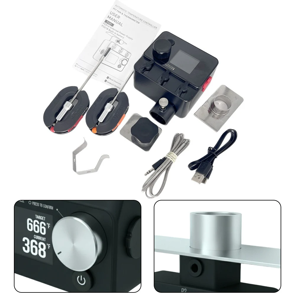8pcs/set Smart= Grill Temperature Controller : Fan&Thermometer External Power= Source Required With LCD Screen Clearly Displays