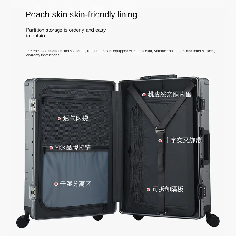 New 20/24/28 Inch 100% Aluminum Alloy Travel Suitcase Rolling Luggage Men Women's Boarding Suitcase Trolley Case with Wheels