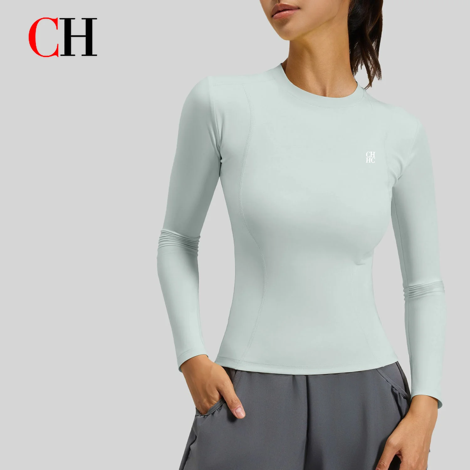 CHWomen Yoga Tops Long Sleeve Workout Shirt Seamless Gym Fitness T Shirt Stretch Breathable Running Sportswear Casual Activewear