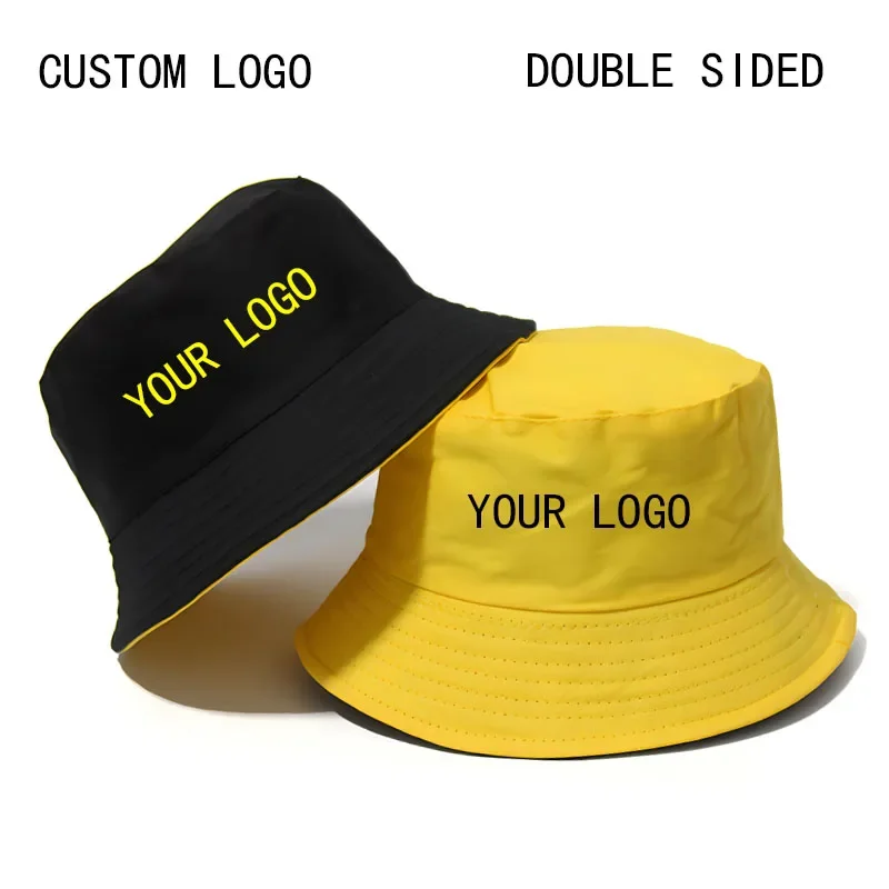 Customiaed Logo Double-sided Bucket Hat for Men Women Cotton Casual Solid Color Fisherman Hat Bob Gorras Wholesale Designer Hat