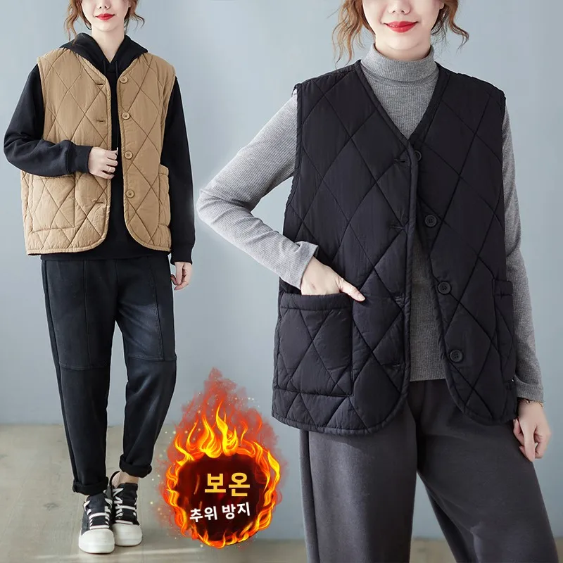 

Loose V-Ne Ladies Jaet Vest Large Size Open Ba Cotton Fabric Faionable Diamond Patterned Autumn New Sle 2025
