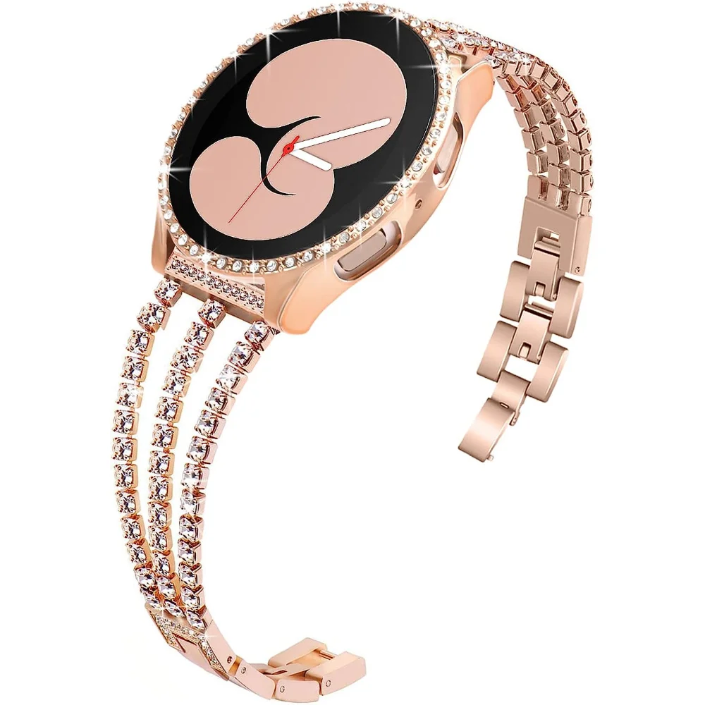 Stainless Steel Strap+case for Samsung Galaxy Watch 4/5 40mm 44mm Shiny Diamond Link Women Bracelet 20mm Band+Screen Protector