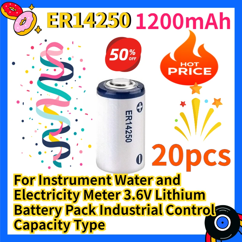 

For ER14250 Instrument Water and Electricity Meter 3.6V Lithium Battery Pack Industrial Control Capacity Type 20pcs