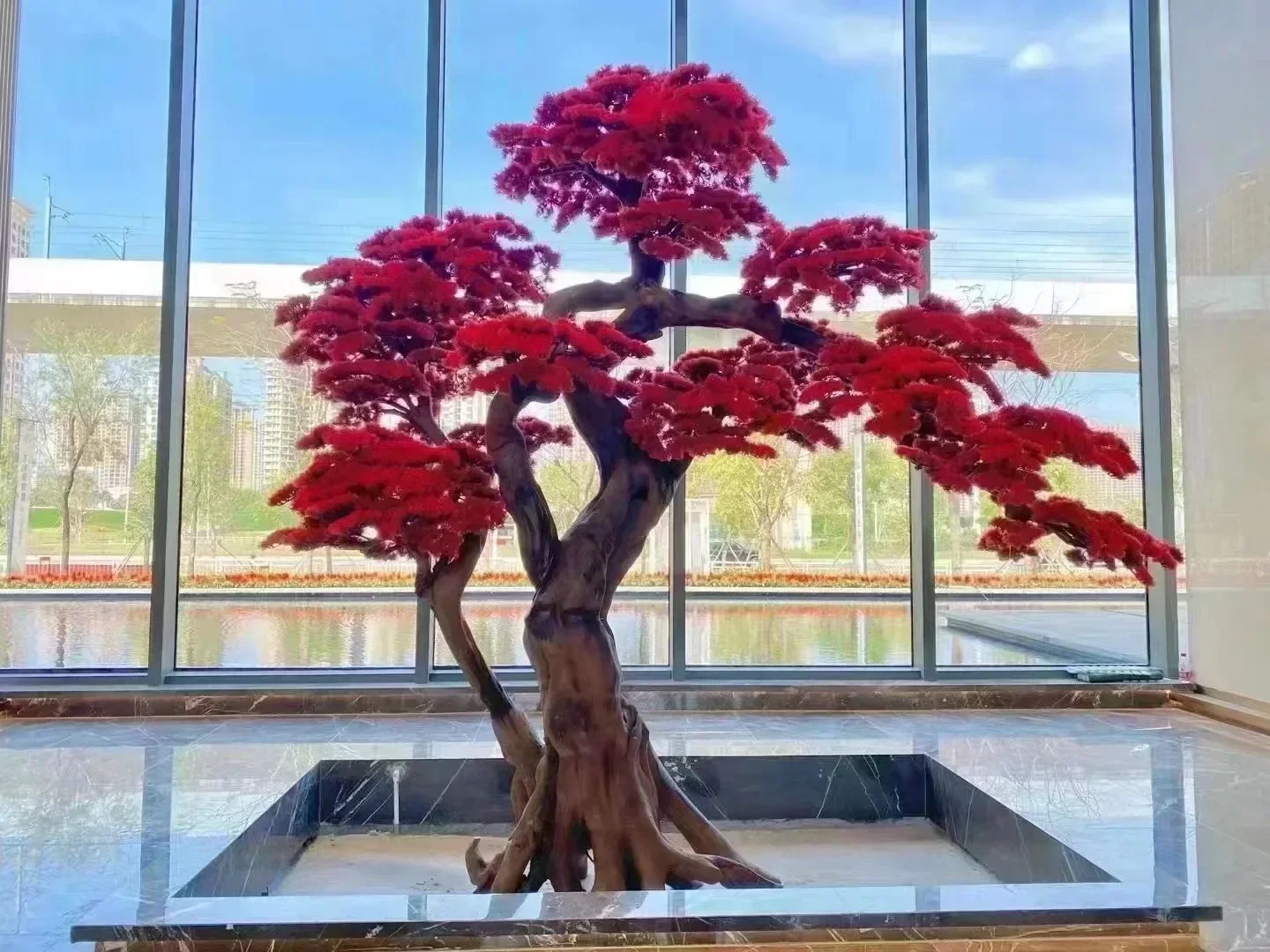 53Artificial Greeting Pine Large Fake Wood Carving Fake Trees Bonsai Chinese Club Simulation Pine Lobby