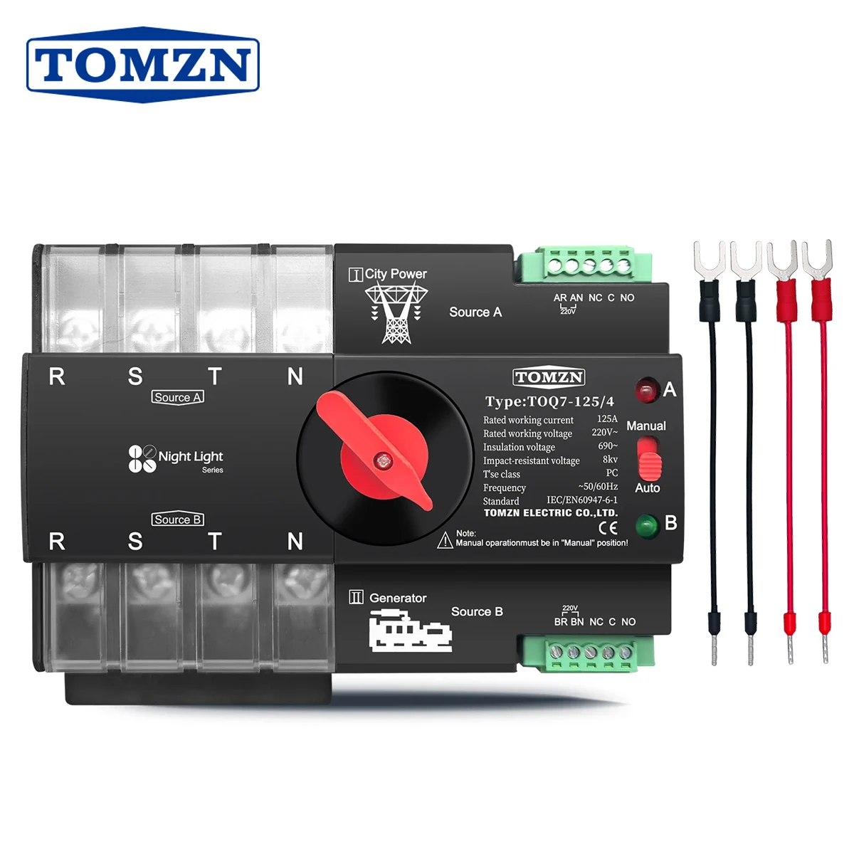 

TOMZN Din Rail 3 phase ATS 4P 63A 100A 125A 220V 230V Dual Power Automatic Transfer Electrical Selector Switch Uninterrupted