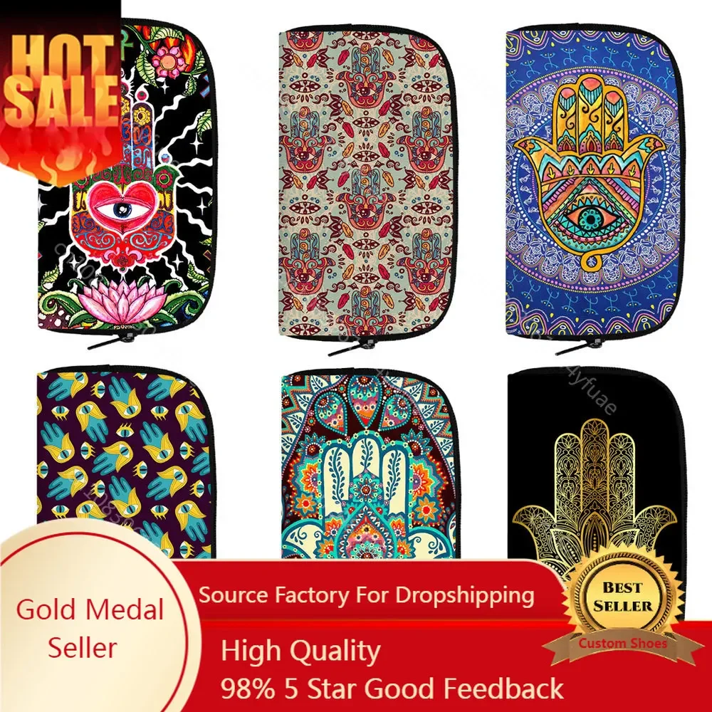 Hamasa Hand of Fatima Wallet Women Purse  Lucky Hamsa Hand Money Coin Bag Ladies Clutch Credit Card Phone Holder Long Wallets