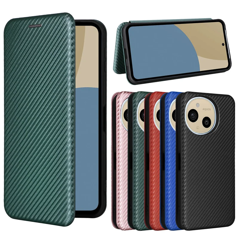 Vintage Carbon Fiber PC and TPU Case For Sharp Aquos Sense 9 Flip Leather Wallet Phone Cover For Sharp Aquos Sense9 SH-M29 Case