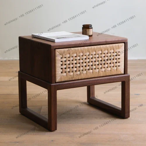 

Chinese Style Bedside Table Pure Solid Wood Bedside Cabinet Nordic and Japanese Style Black Walnut Side Table Charming Style
