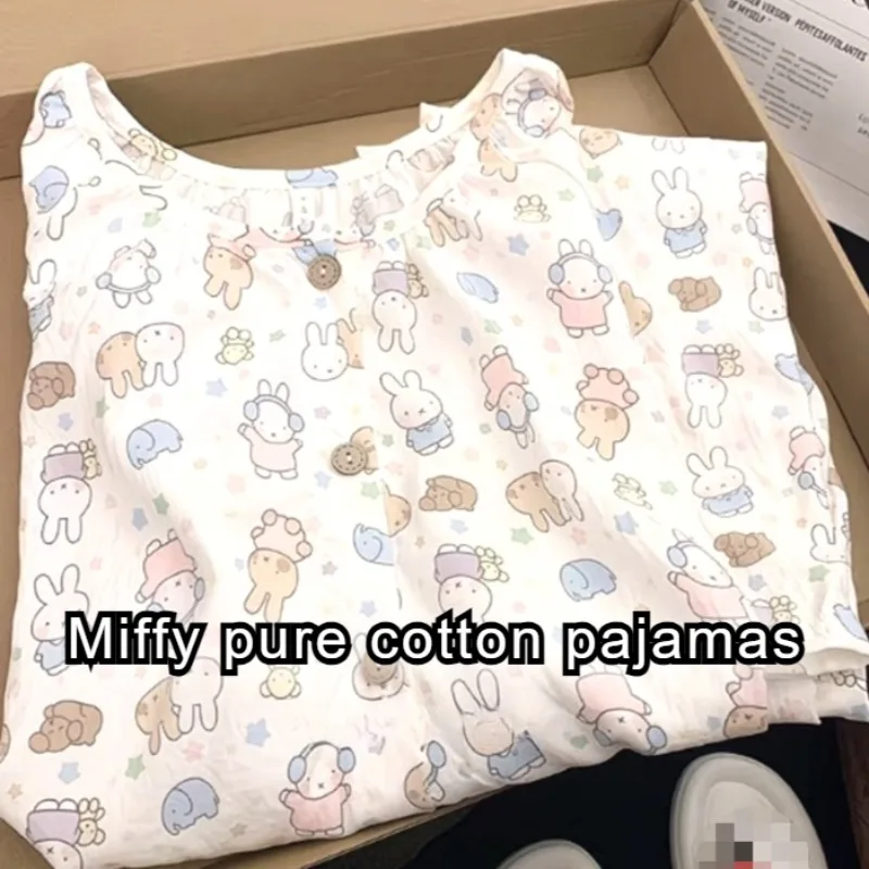

Уютный пижамный комплект Miffy — весна/осень, свободный крой из чистого хлопка с длинными рукавами, милая домашняя одежда с героями мультфильмов для женщин, студентов, комплекты для отдыха