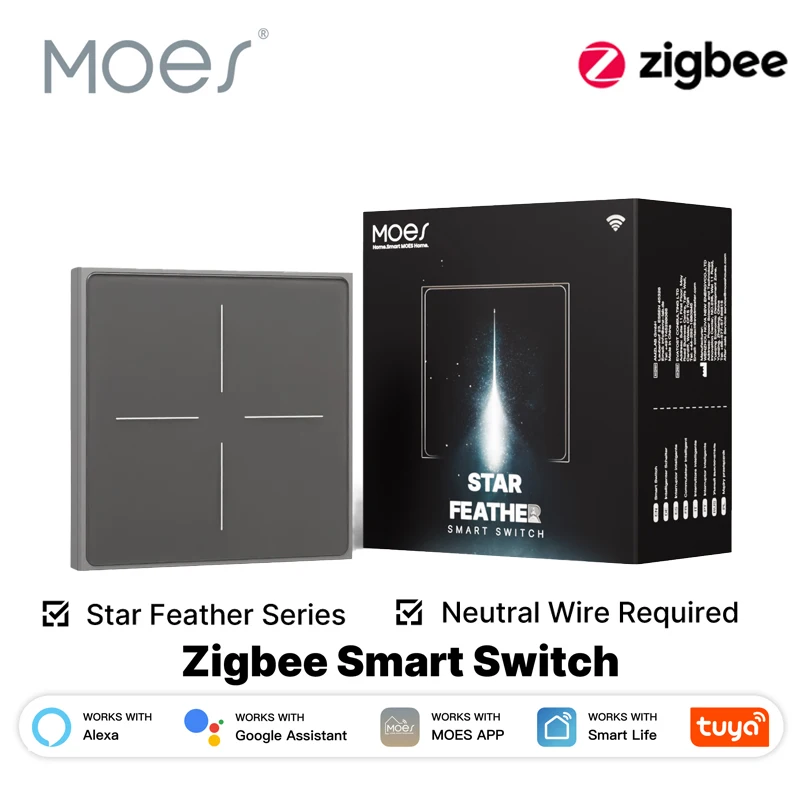 MOES Tuya ZigBee Star Feather Series Smart Touch Switch With Neutral Light Scene 2in1 APP Remote Control with Alexa Google Home