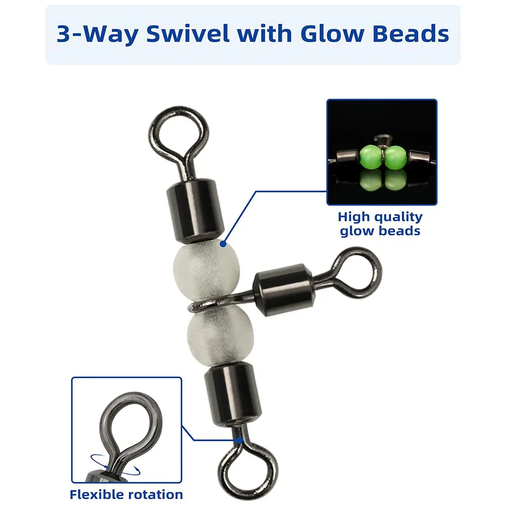 10pcs Fishing Tools Stainless Steel T-Turn 3 Way Fishing Connector Luminous Fake Bait Connection Ring Fishing Tackle Accessories