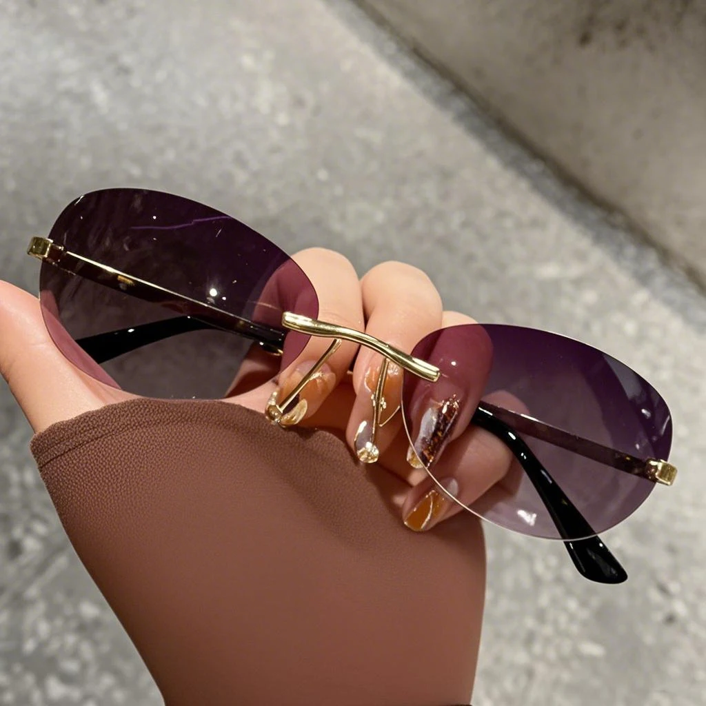 New Retro Fashionable Frameless Cat Eye Luxurious High Temperament Sunglasses Neutral Outdoor Travel UV400 Resistant Sunglasses