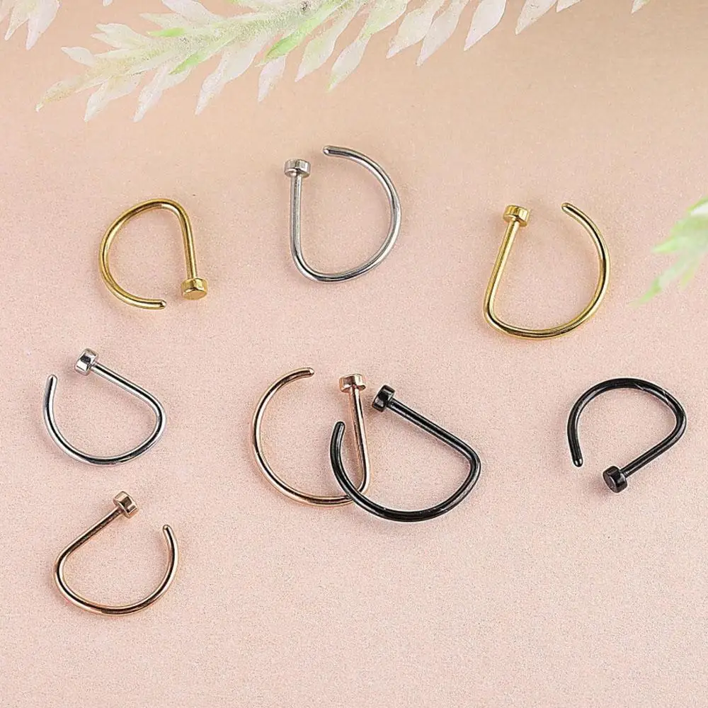 1/8Pcs Set Fake Nose Ring Hoops D Shaped Fake Ear Ring Hoops Faux Nose Rings Hoops Nose Studs Small Piercing Jewelry Women Men