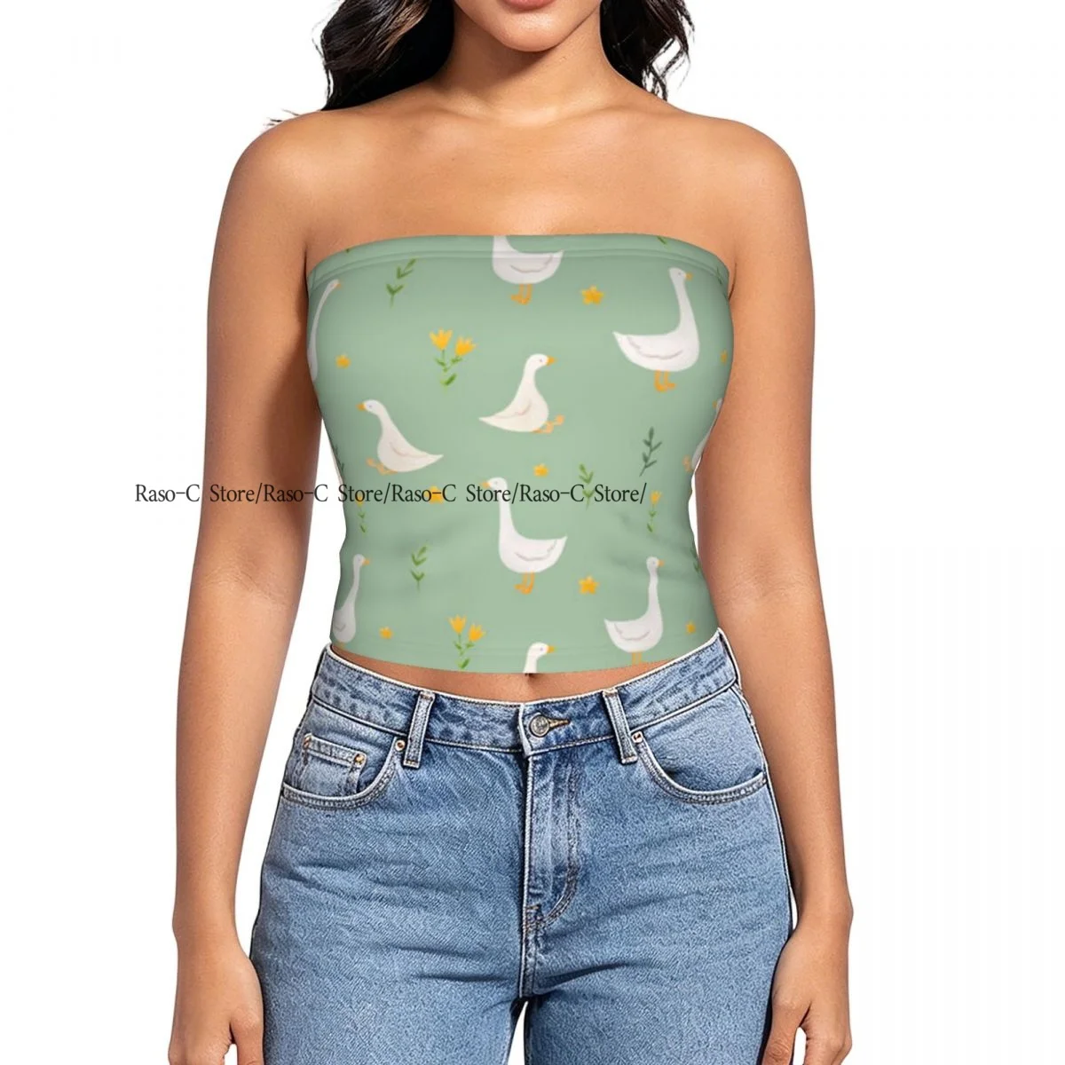 Women Shirt Summer Strapless Backless Tops Watercolor Goose Stock Illustration Sleeveless Vest