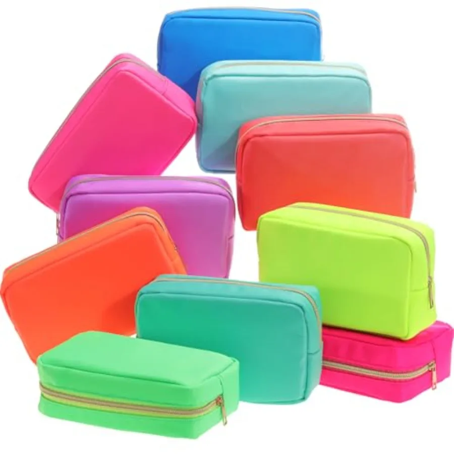 

10 Pieces Nylon Makeup Cosmetic Bag for Women Reusable Makeup Organizer Bag Cosmetic Travel Purse Big Capacity Toiletry Travel