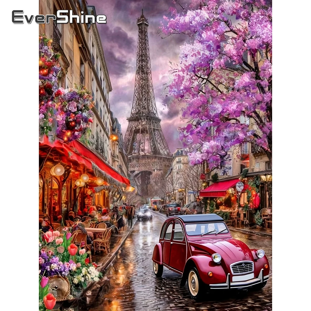 Evershine Diamond Embroidery Street Landscape 5D DIY Painting Tower Rhinestones Picture Mosaic House Craft Kit Handmade Gift