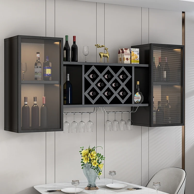 Luxury Wind Glass Door Wall Hanging Red Wine Cabinet Restaurant Hanging Wine Rack Wall Red Wine Grid Wall Storage Rack