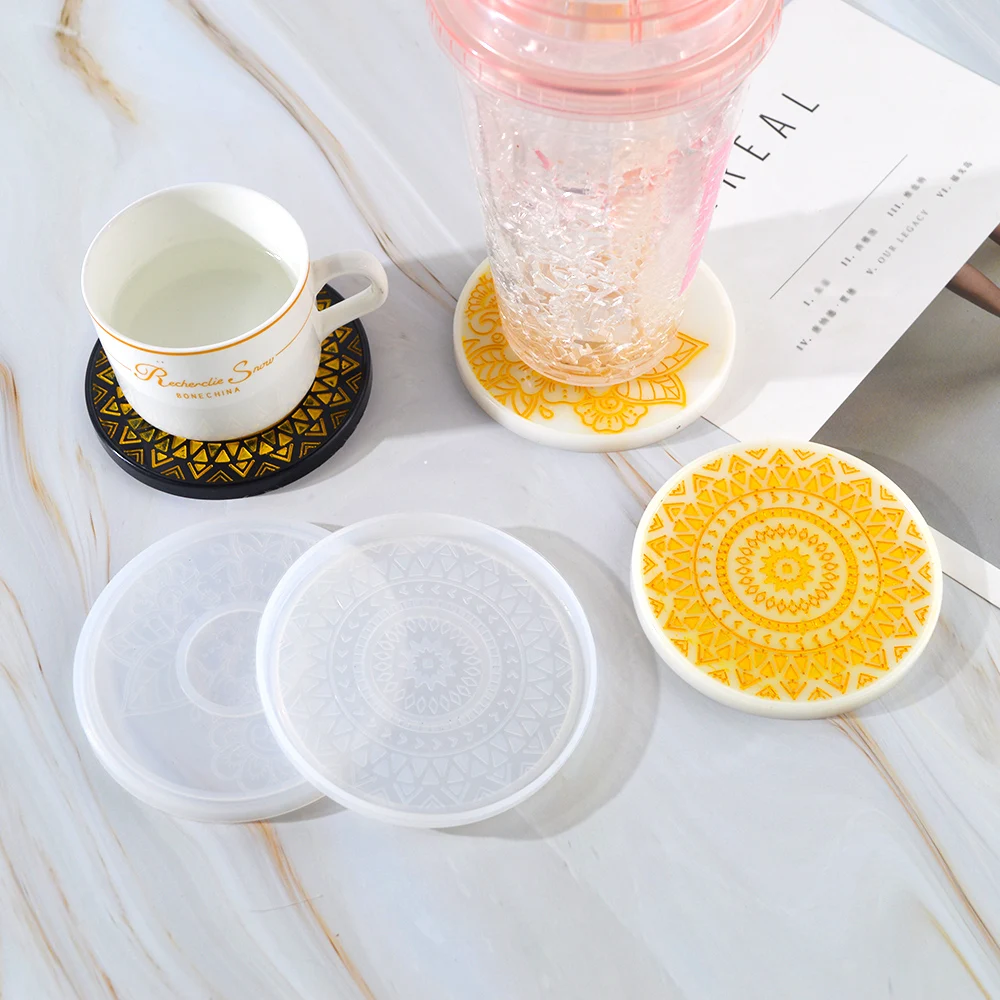 DM334 Mandala Pattern Coaster Mould Tray Silicone Mold Tea Cup Mats Epoxy Resin Moules