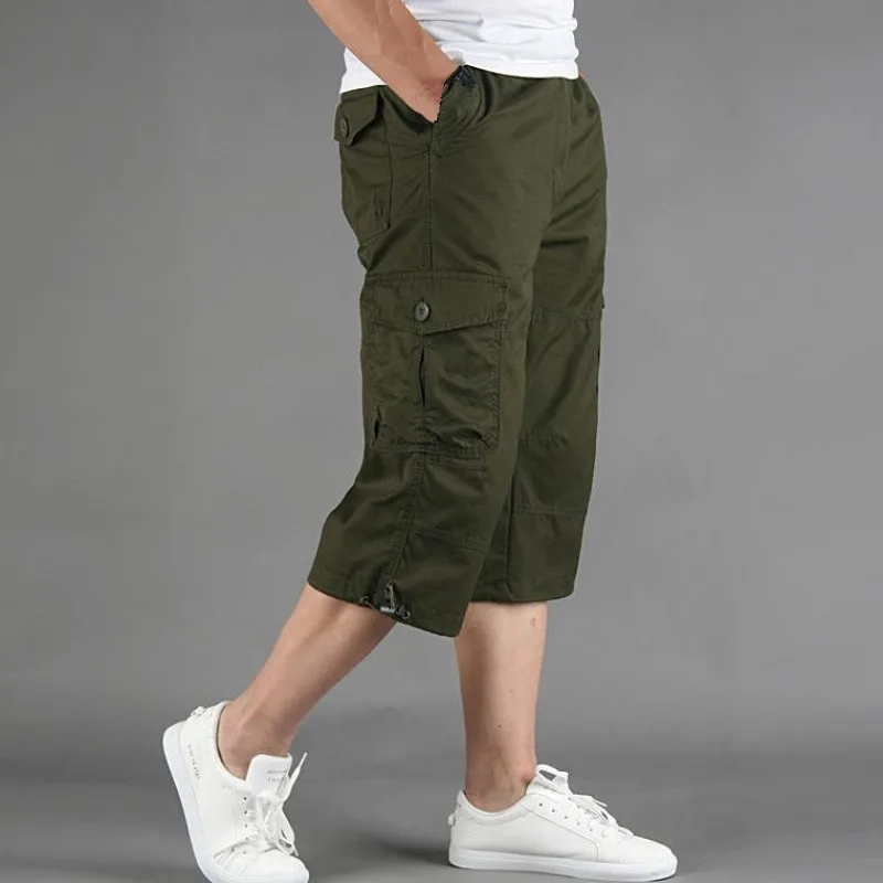 2024 Summer Capri Long Cargo Shorts Men Casual Cotton Multi Pockets Hot Breeches Cropped Trousers Military Camouflage Shorts 5XL