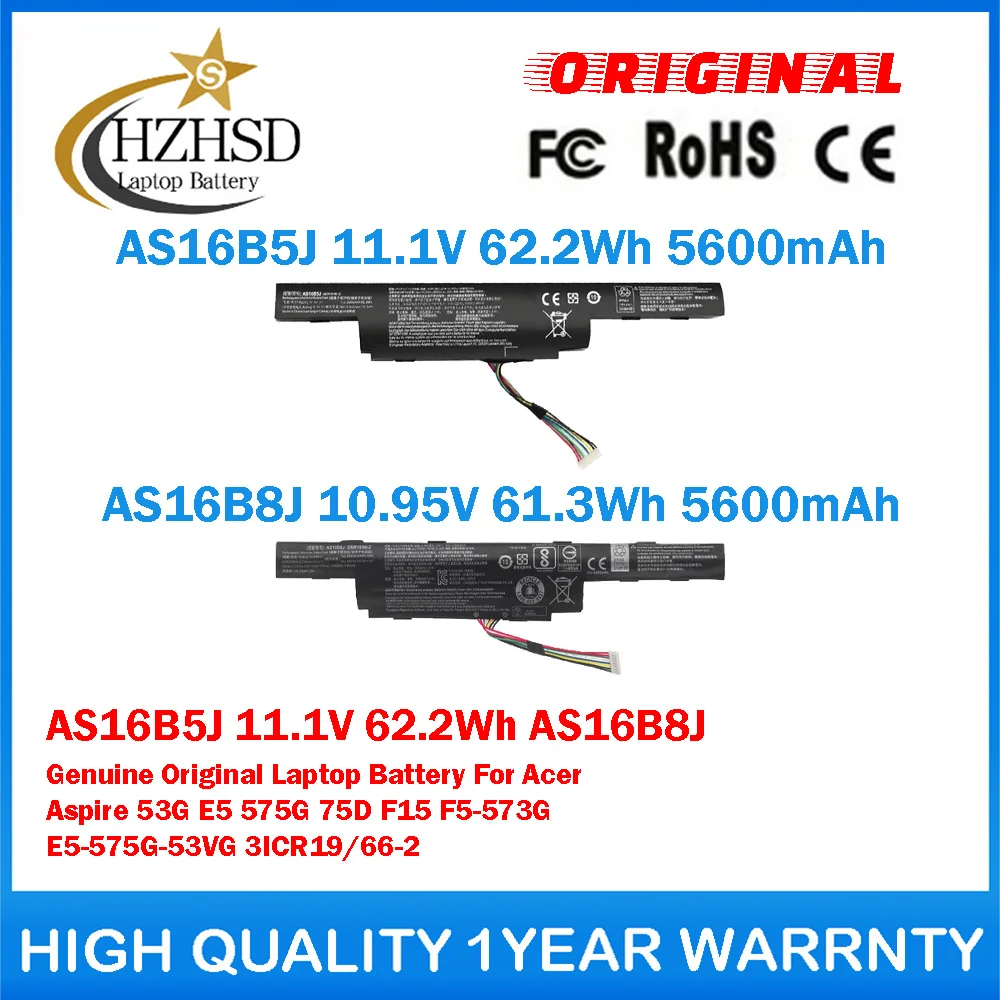 

Оригинальная аккумуляторная батарея для ноутбуков Acer Aspire 53G, 575G, 75D, F15, F5-573G, E5-575G-53VG: AS16B5J 11.1V 62.2Wh, AS16B8J 10.95V 61.3Wh