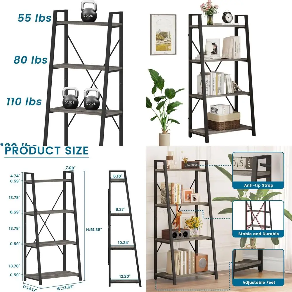 

4-х уровневая деревянная наклонная книжная полка, темно-серый дуб, для гостиной, спальни, домашнего офиса