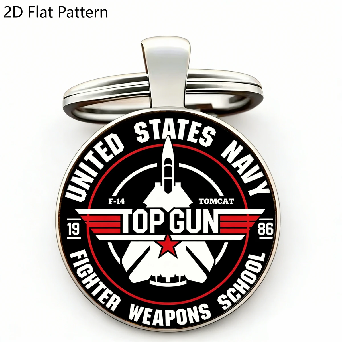 1PC Top Gun F-14 Tomcat United States Navy Glass Dome Keychain Fighter Jets School Fighter Jet 2D Metal Key Ring Fan Gift