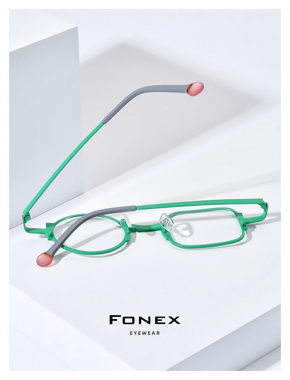 FONEX Reines Titan Brille Rahmen Frauen 2025, Neue Mode Marke Design Unregelmäßige Brillen Männer Ultraleicht Japanische Brillen 85801 – Detail 24