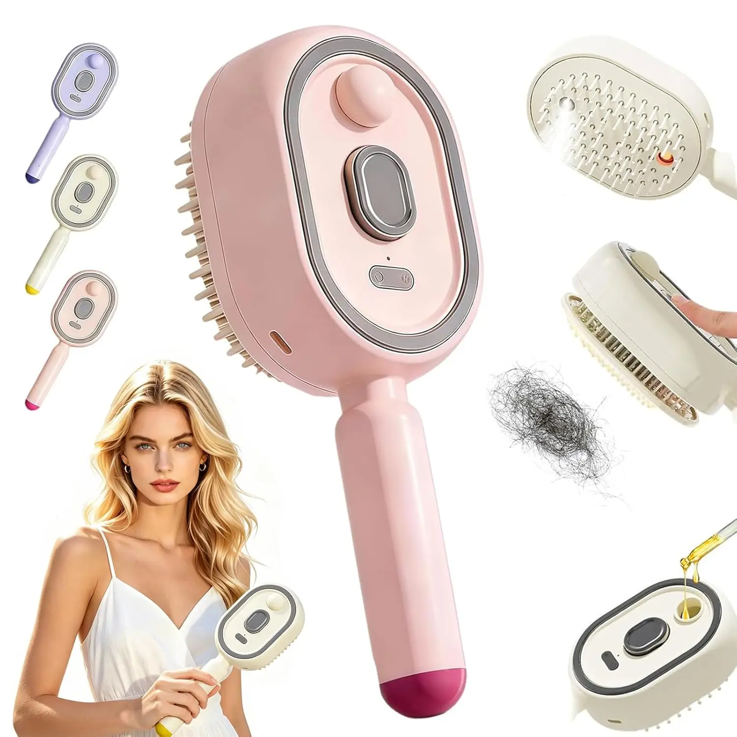 Electric Spray Air Cushions Massage Comb 3 in 1 Self Cleaning Steam Essential Oil Brush Rechargeable Spray Scalp Massager Combs