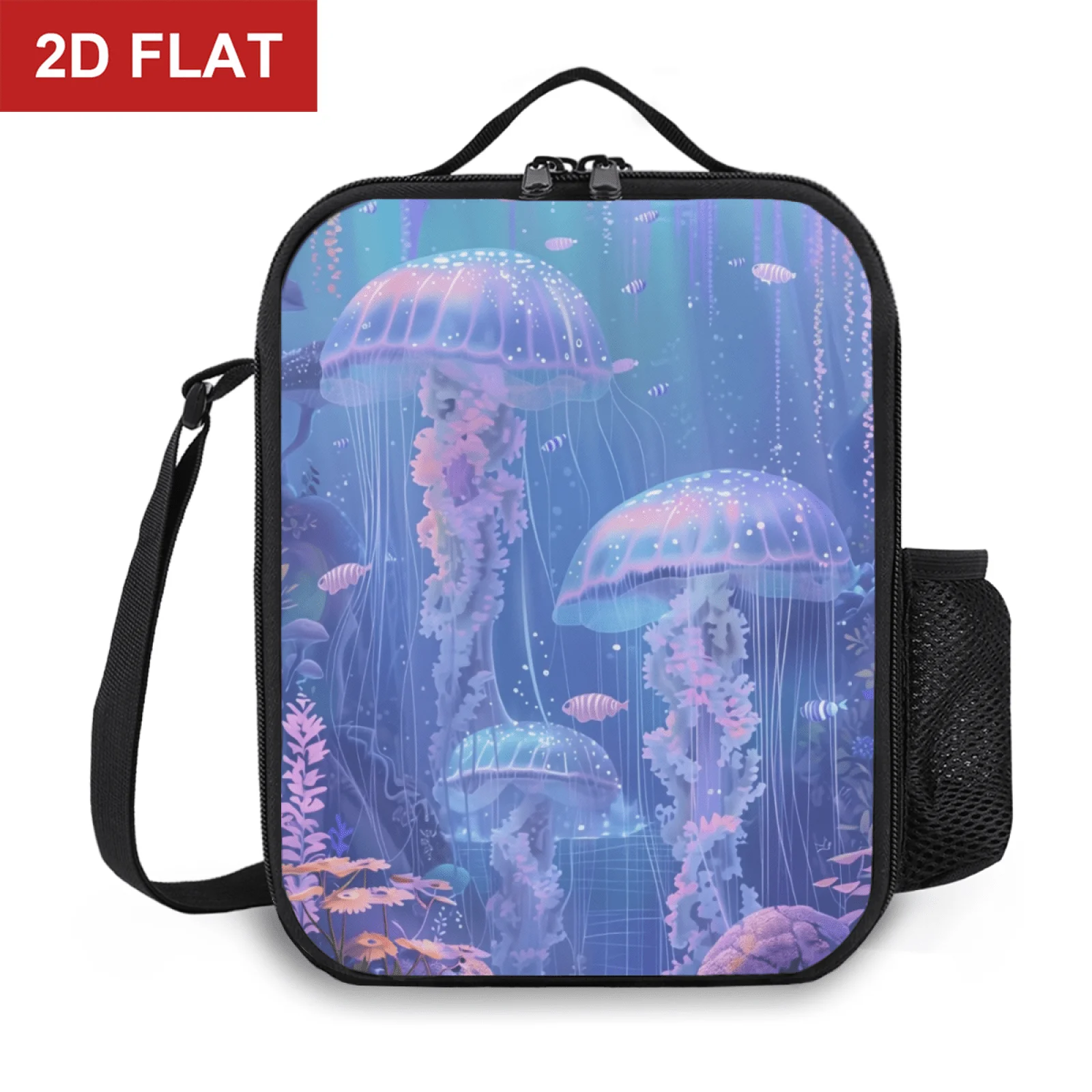 Underwater Jellyfish Print Insulated Lunch Bag for School Picnic Camping Adjustable Strap Thermal Meal Carrier