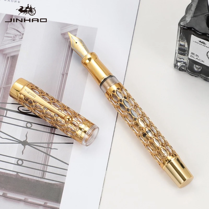 JINHAO 100 Centennial Resin Fountain Pen Nib Mesh Hollow Golden Clip Business Gift Pen Office School Supplies Stationery PK 9019