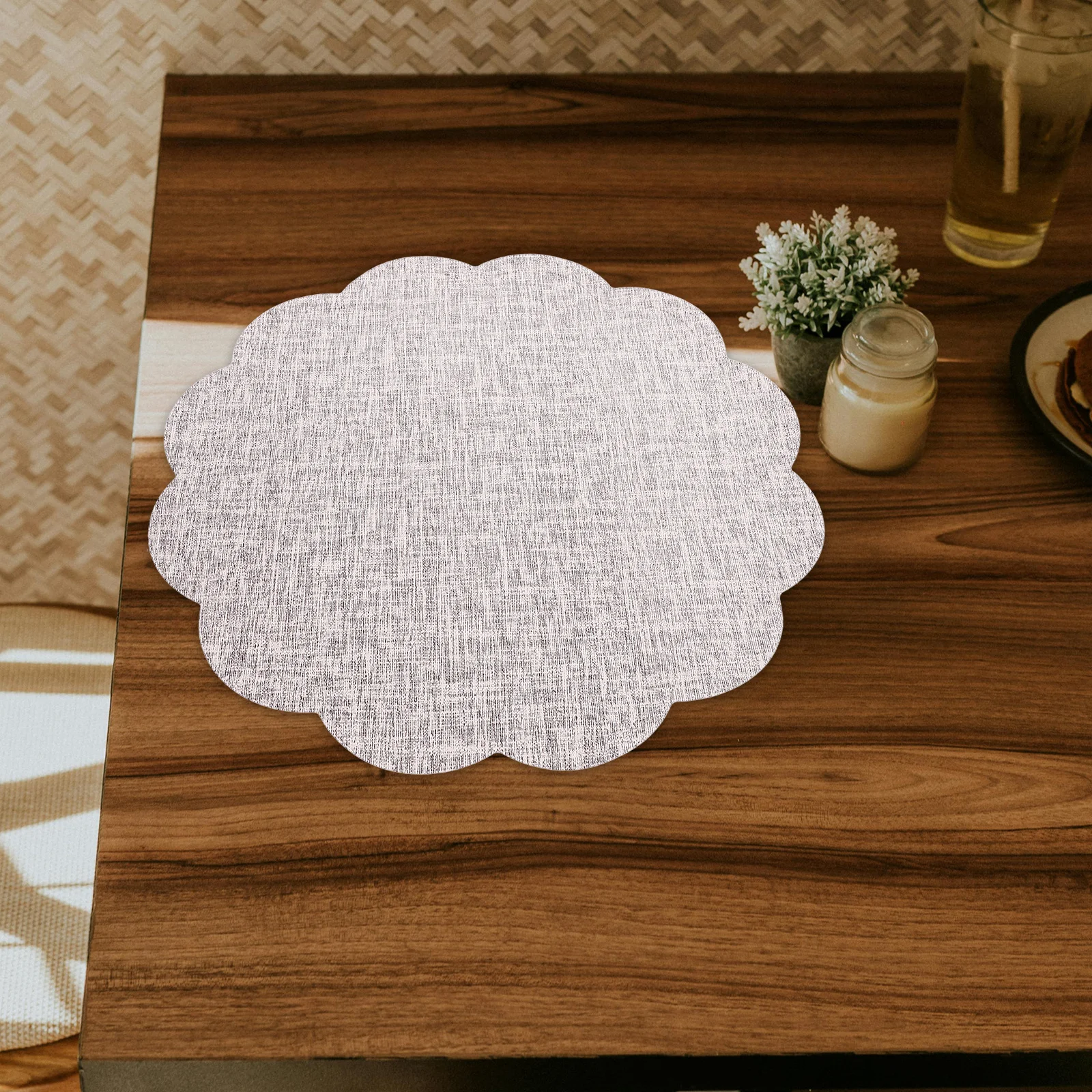 Mantel Individual de lino de imitación de PU, tapete para mesa de comedor con forma de flor, soporte antideslizante para tazas, decoración del hogar y restaurante
