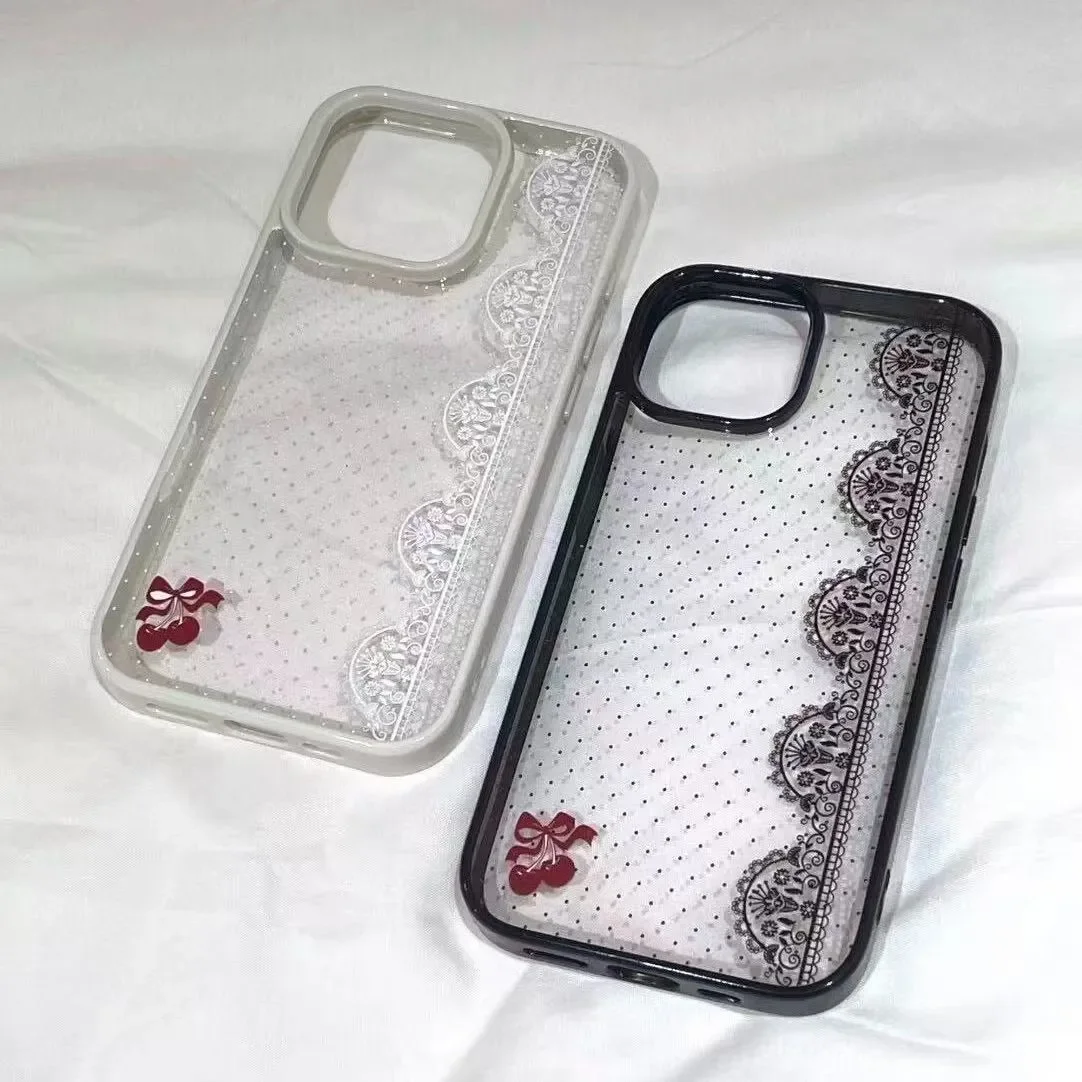 Cartoon Cherry White Polka Dot lace Creative Cute Phone Case