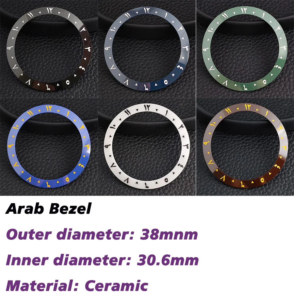 38mm * 30.6mm Arabic ceramic bezel suitable for NH34/35/36 watch case NO luminescent tilted ceramic Bezel inserts