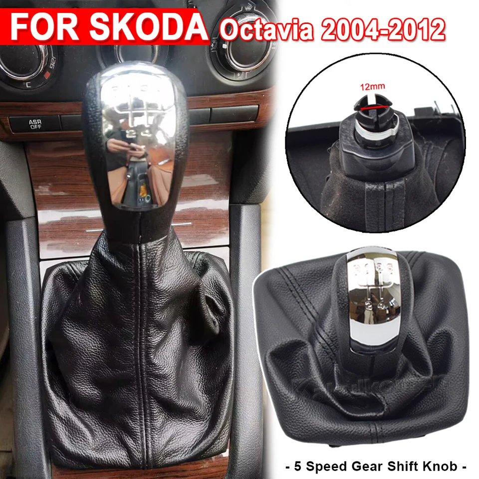 Schaltknauf + Ledermanschette Für Škoda Octavia 2 A5/A6 (2004-2013) – 5/6 Gang – PU-Leder, Rutschfest, Temperaturbeständig – Einfacher Austausch