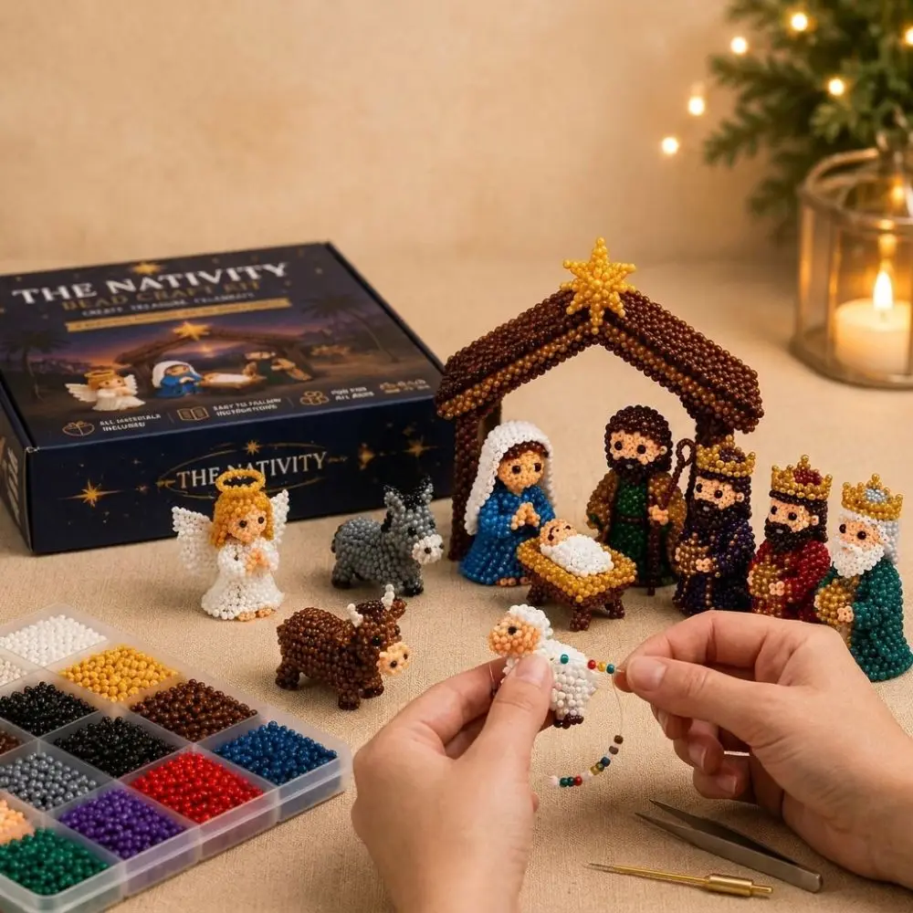Vibrant Tube Beads 3D Beaded DIY Craft Kit Educational Dragon Bead Doll Making Supply Nativity Gnome Animal Beaded Ornament