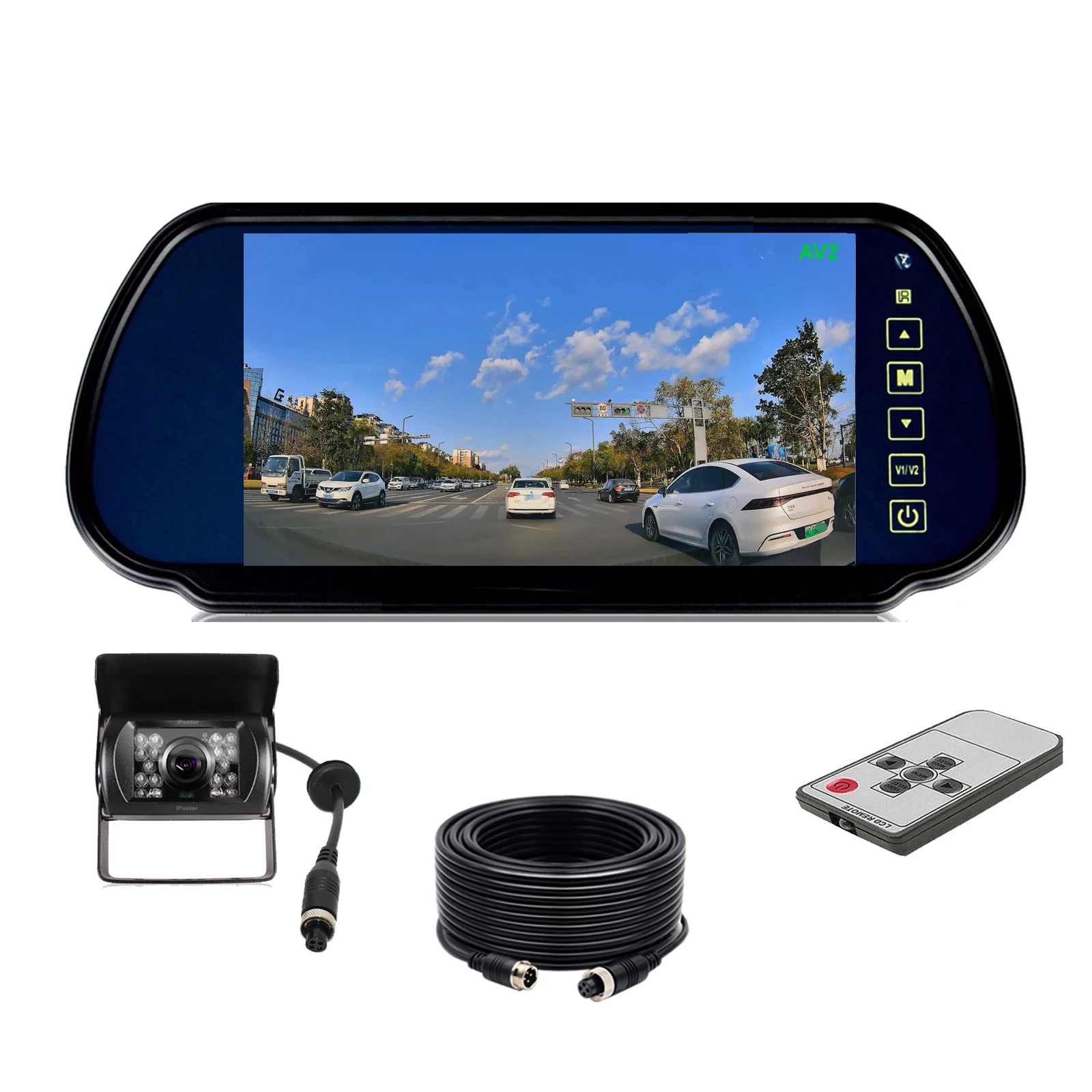 IPoster 7 Inch TFT LCD Screen Car Monitor 4PIN Rear View Reversing Backup Camera Heavy Duty 12V 24V Night View Waterproof Metal Case 120 Degree View Angle For Truck Bus RV Trailer Tractor Boat Camper