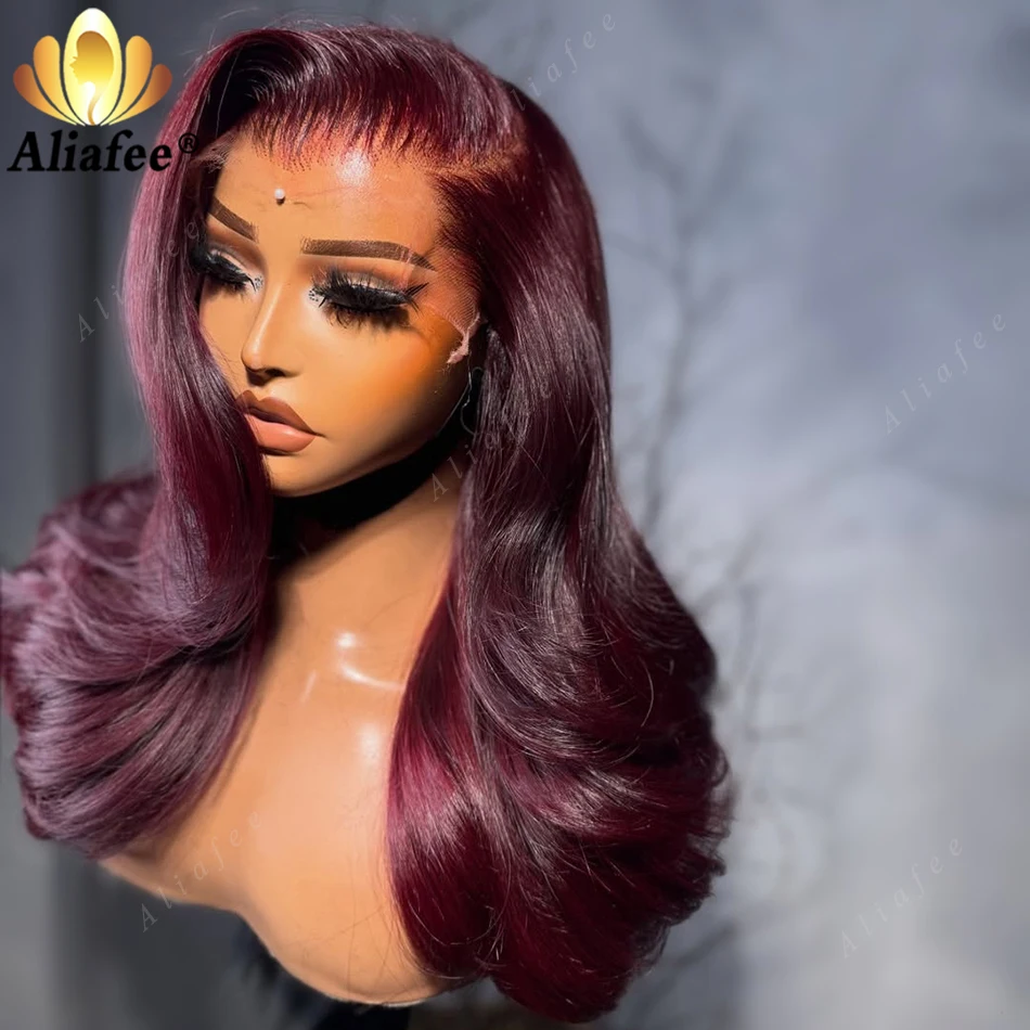 

Dark Violet Burgundy Body Wave Wig 13x6 Transparent Lace Frontal Human Hair Wig Melt All Skin Tones For Women Daily Party Use