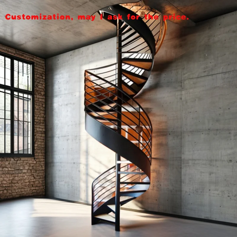 

custom.Modern Design Carbon Steel Staircase with Stainless Steel Railing Hot Sales Wood Step Curved Stair Livin