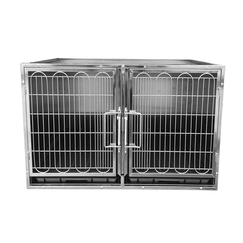 Double Door Enclosed Metal Wire Folding Crate Pet Dog Cages Metal Kennels Outdoor Strong Stainless Steel Dog Cage