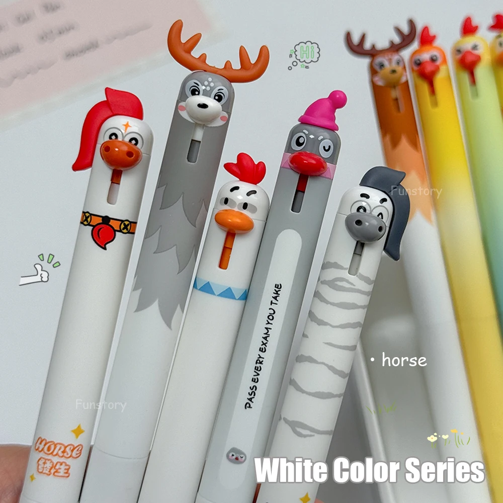 5Pcs Cute Animal Gel Pens 0.5mm Fun Pet Quick-Dry Pens Penguin Horse Deer Chicken Parrot Style For Study & Office Use